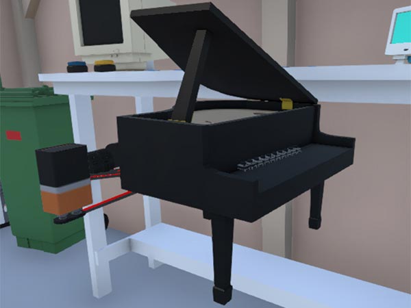 3D model of grand piano with electronic components