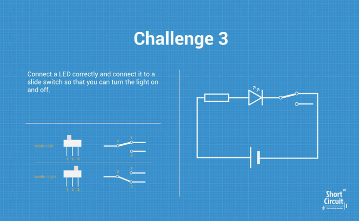 tablemat with challenge 3 description, extra info and circuit diagram